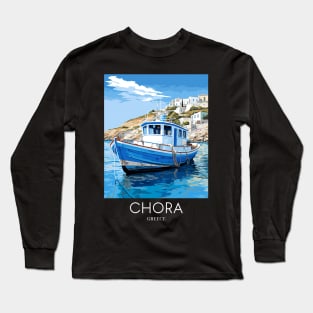 A Pop Art Travel Print of Chora Andros Island - Greece Long Sleeve T-Shirt